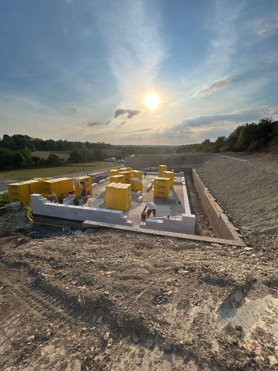 Laying the external walls on the foundation slab